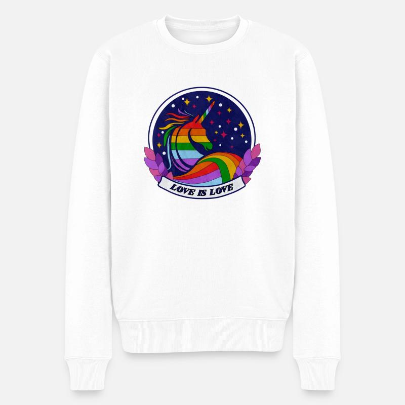 Love is love Unicorn - Männer Premium Bio Pullover - Weiß