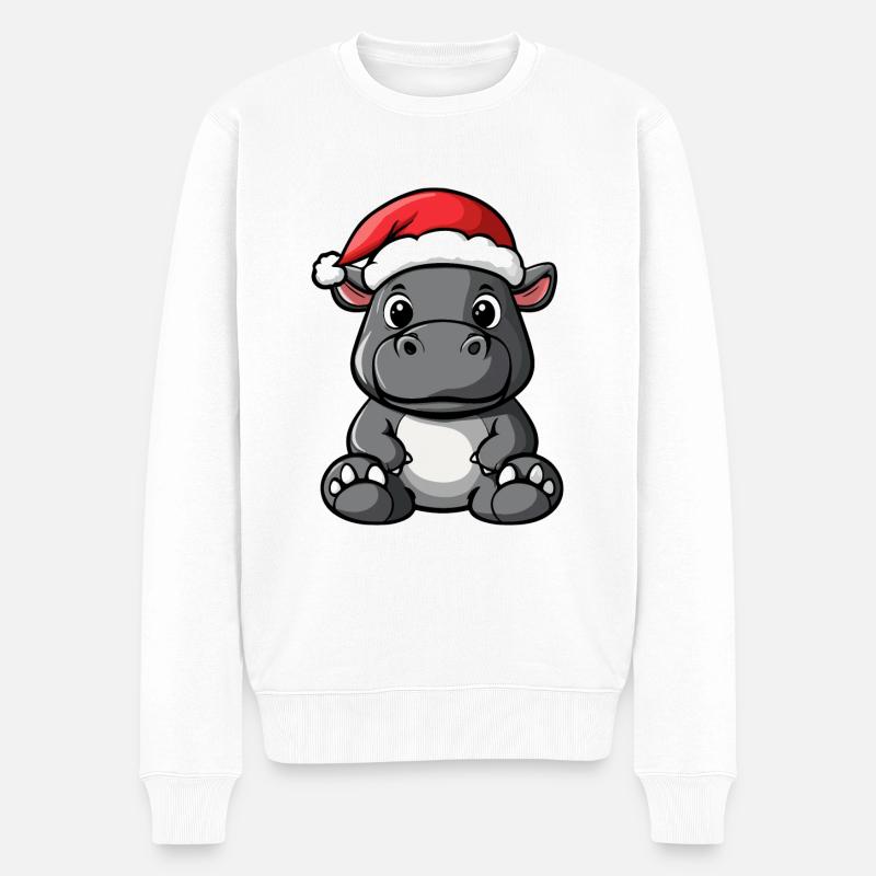 Hippopotame Noël mignon - Pull Premium bio Homme - blanc