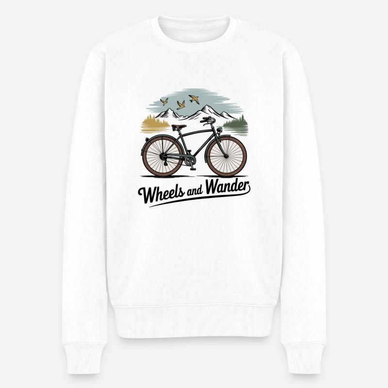 Wheels & Wander – Bergabenteuer - Männer Premium Bio Pullover - Weiß