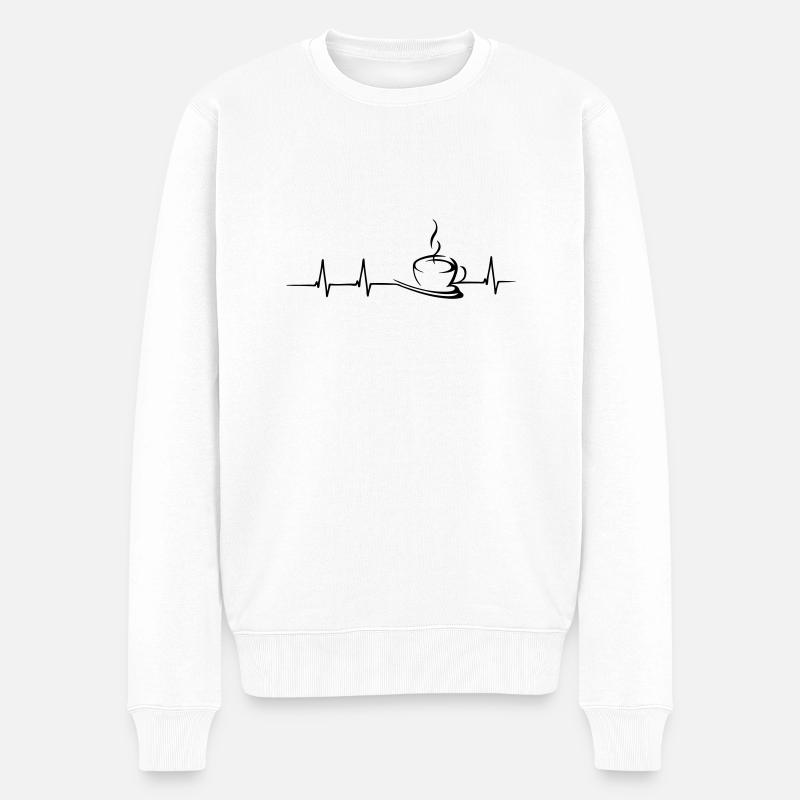 Kaffee Herzschlag - Männer Premium Bio Pullover - Weiß