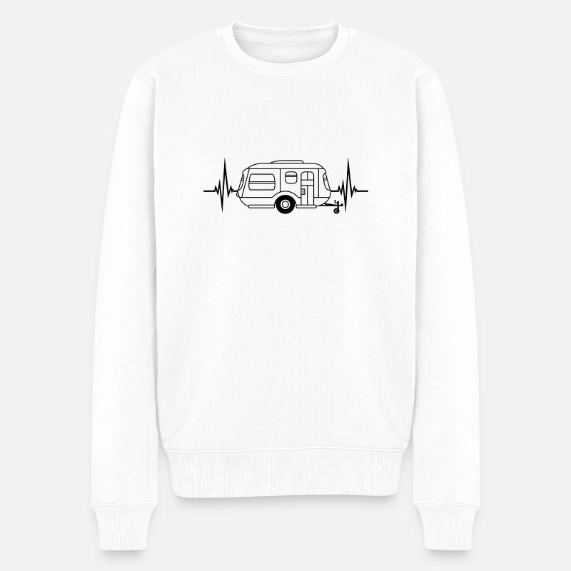 herzschlag puls frequenz wohnwagen camping anhaeng - Männer Premium Bio Pullover - Weiß
