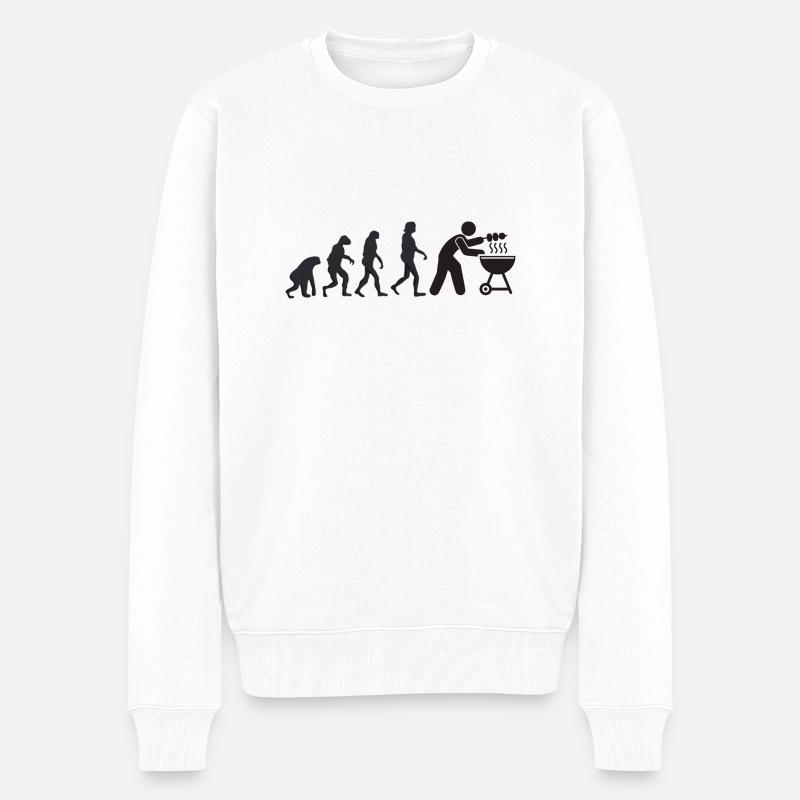 Grillen - Menschliche Evolution - Männer Premium Bio Pullover - Weiß