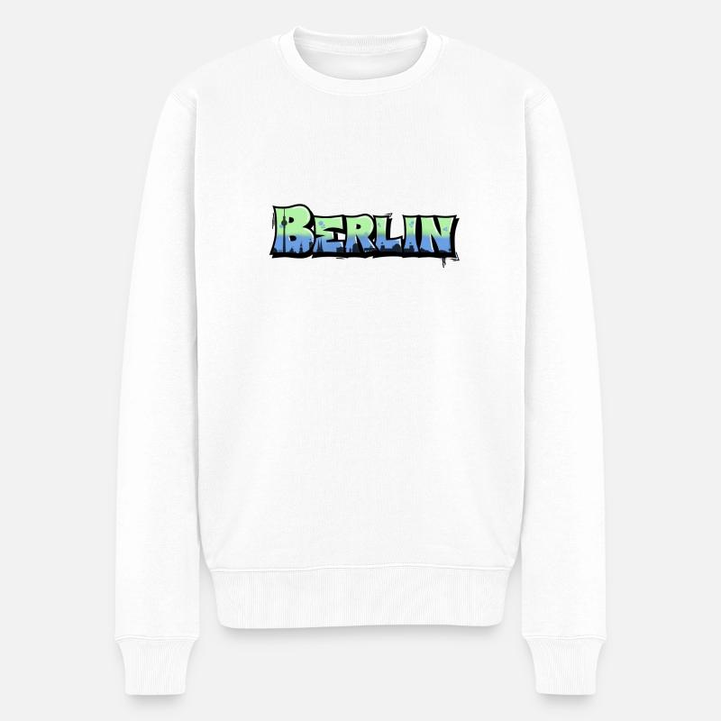 Graffiti-Schriftzug "Berlin" - Männer Premium Bio Pullover - Weiß