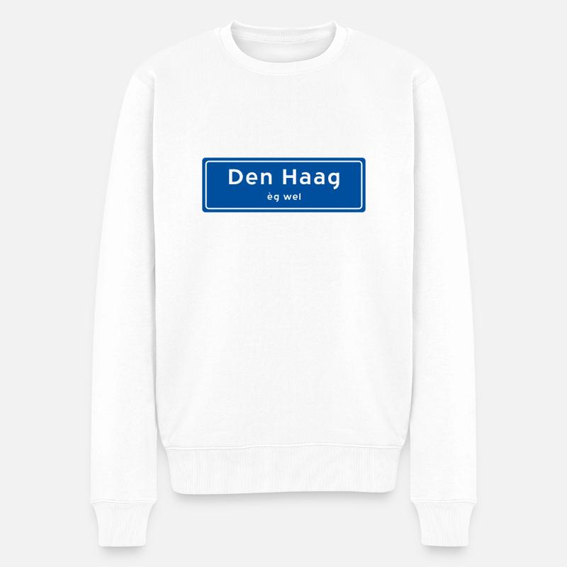 Den Haager Ortsnamensschild - Männer Premium Bio Pullover - Weiß