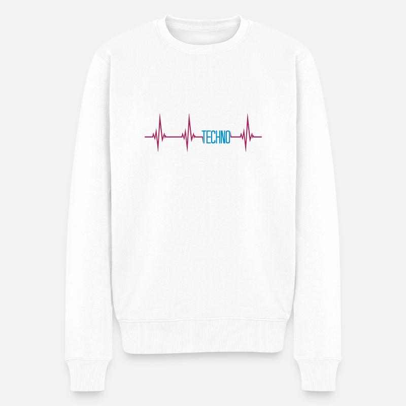 Puls Herzschlag Techno - Männer Premium Bio Pullover - Weiß