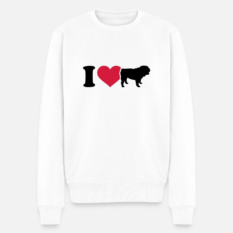 I love Bouledogue - Pull Premium bio Homme - blanc