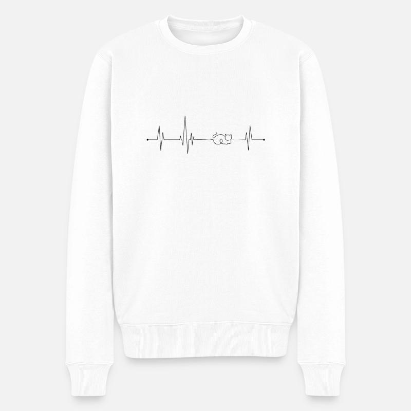 Katze Herzschlag schwarz - Männer Premium Bio Pullover - Weiß