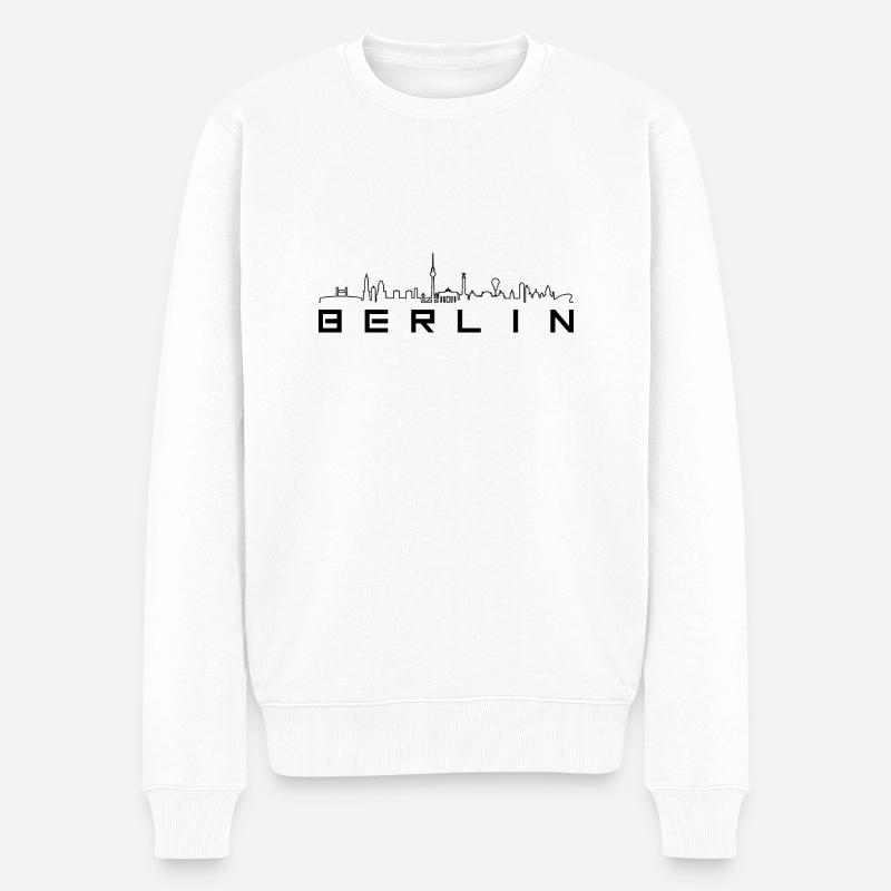 Skyline - Berlin Linie und Text - Männer Premium Bio Pullover - Weiß
