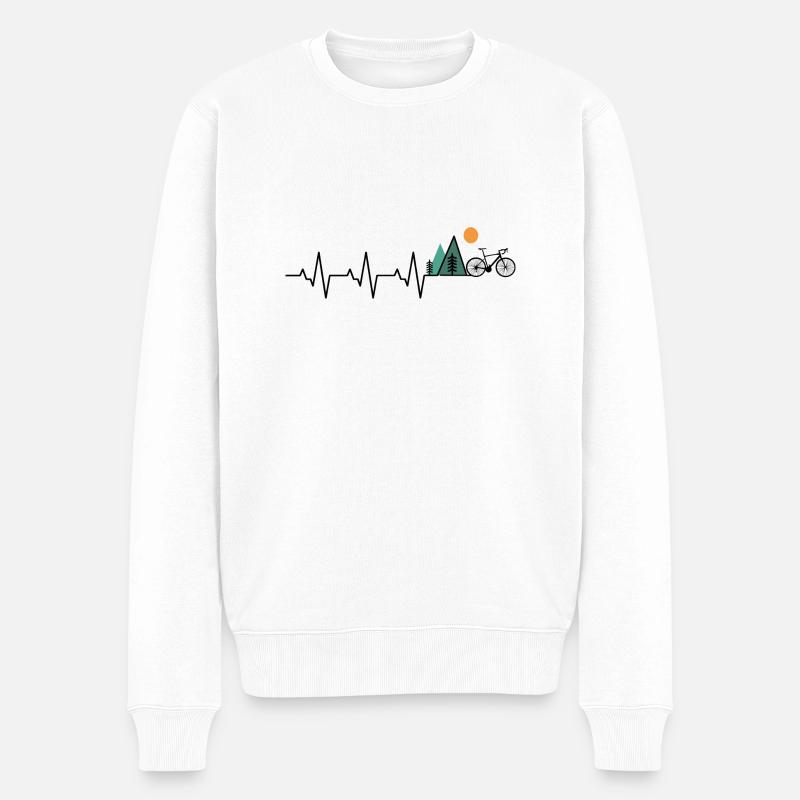 Fahrrad Herzschlag Geschenk Berge - Männer Premium Bio Pullover - Weiß