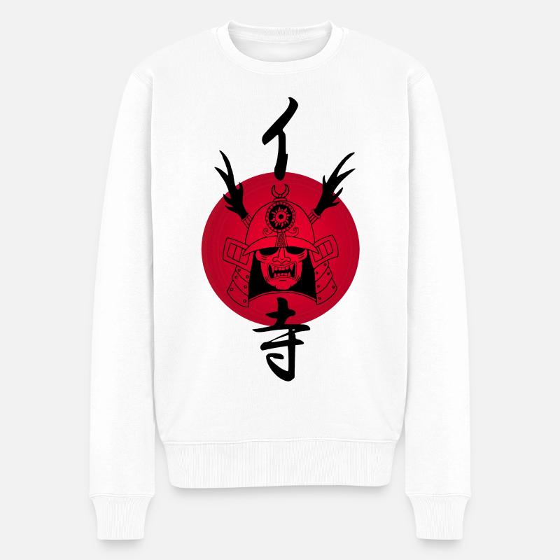 Schwarzer Samurai und Rote Sonne - Männer Premium Bio Pullover - Weiß