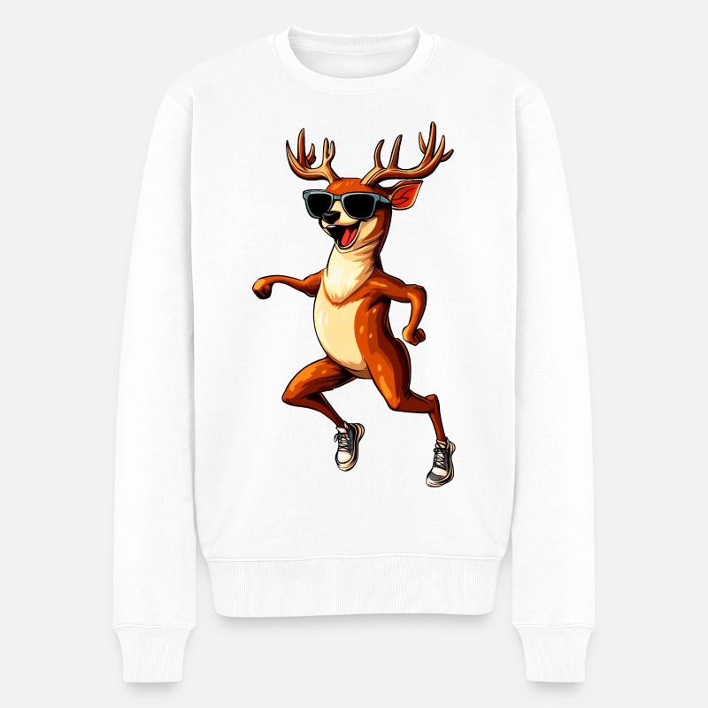 Lachender Hirsch - Männer Premium Bio Pullover - Weiß
