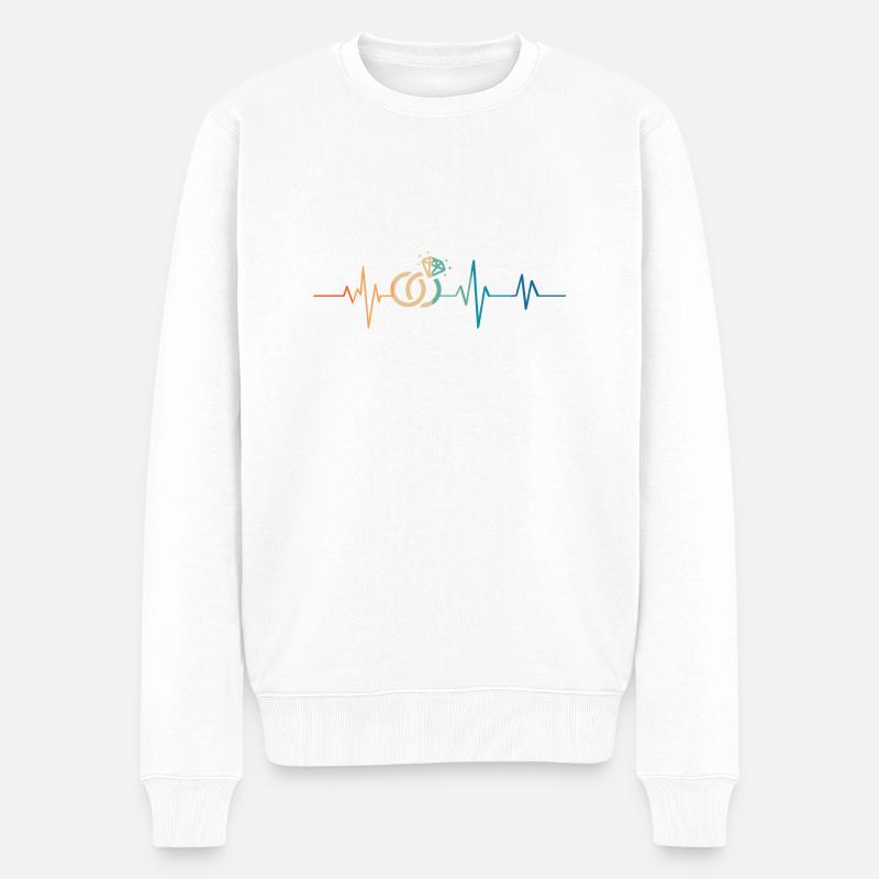 Heartbeat Retro Trauringe - Männer Premium Bio Pullover - Weiß