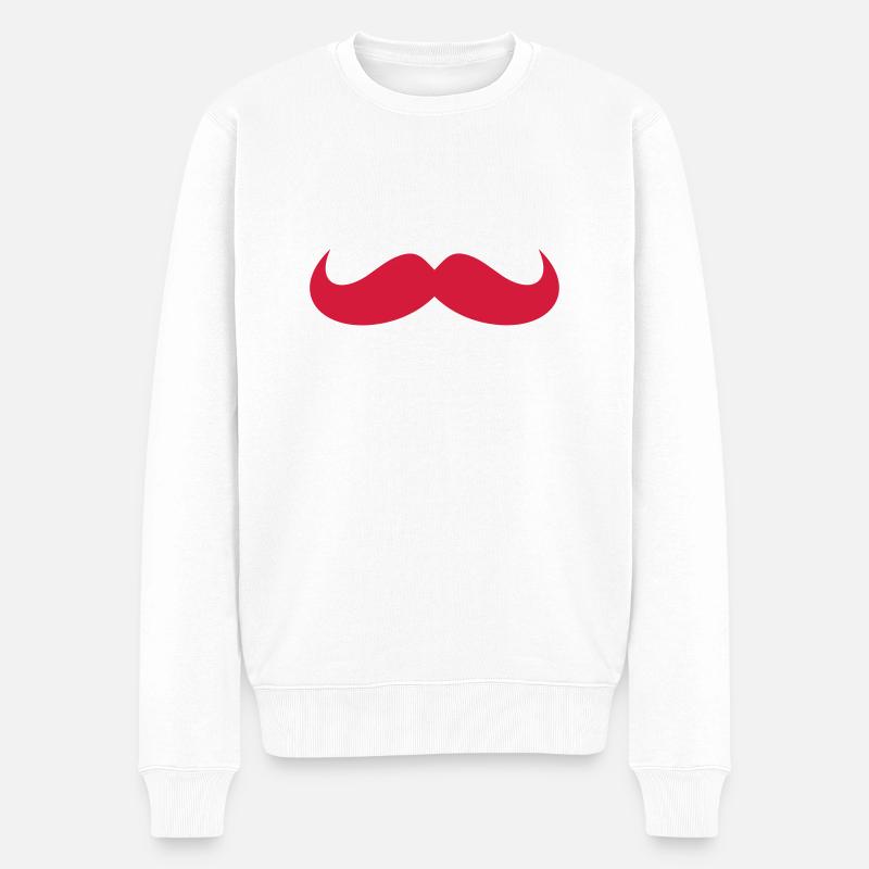 Schnurrbart - Männer Premium Bio Pullover - Weiß