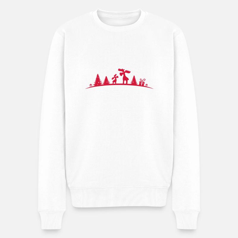 Weihnachten - Elche im Wald - Männer Premium Bio Pullover - Weiß