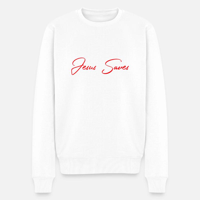 Jesus Saves Spruch Christ - Männer Premium Bio Pullover - Weiß