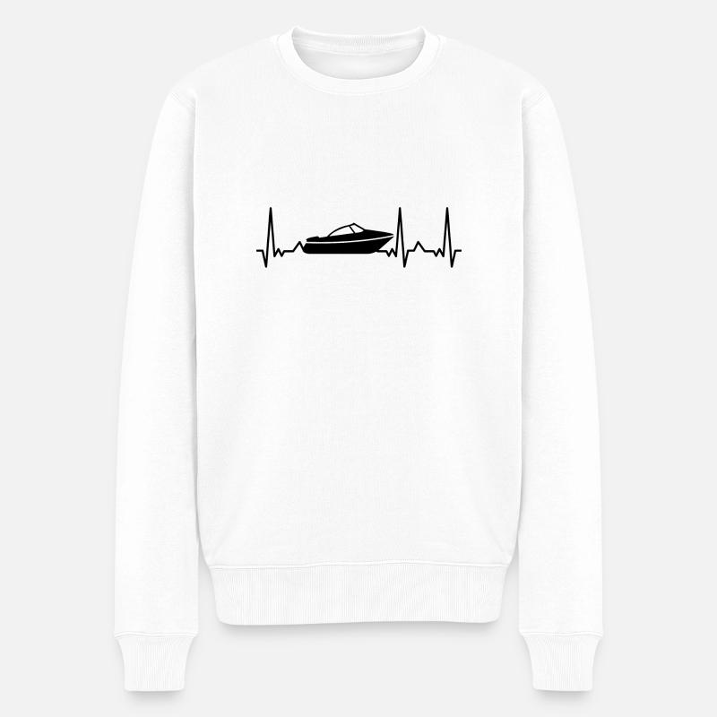 Motorboot Boot Herzschlag Kapitän - Männer Premium Bio Pullover - Weiß
