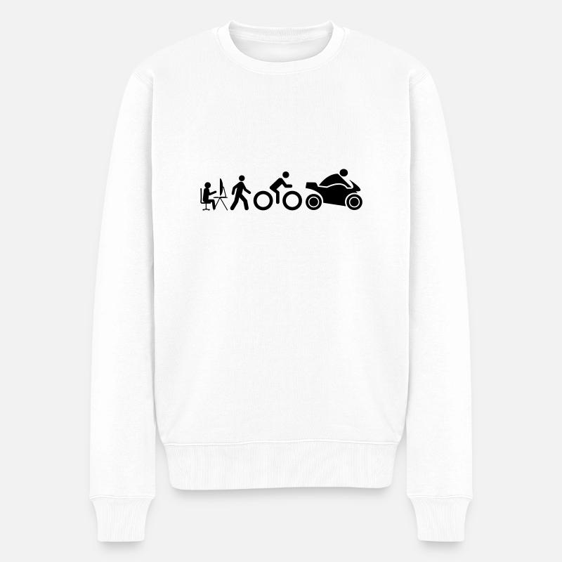 Evolution eines Motorradfahrers - Männer Premium Bio Pullover - Weiß