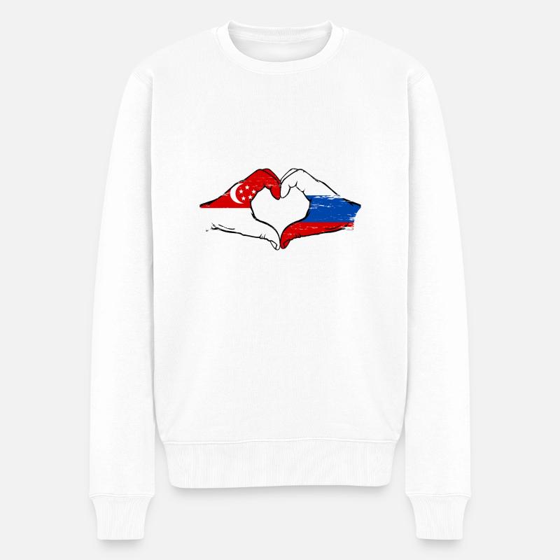 Singapur Russland Flagge Hände Herzform used - Männer Premium Bio Pullover - Weiß