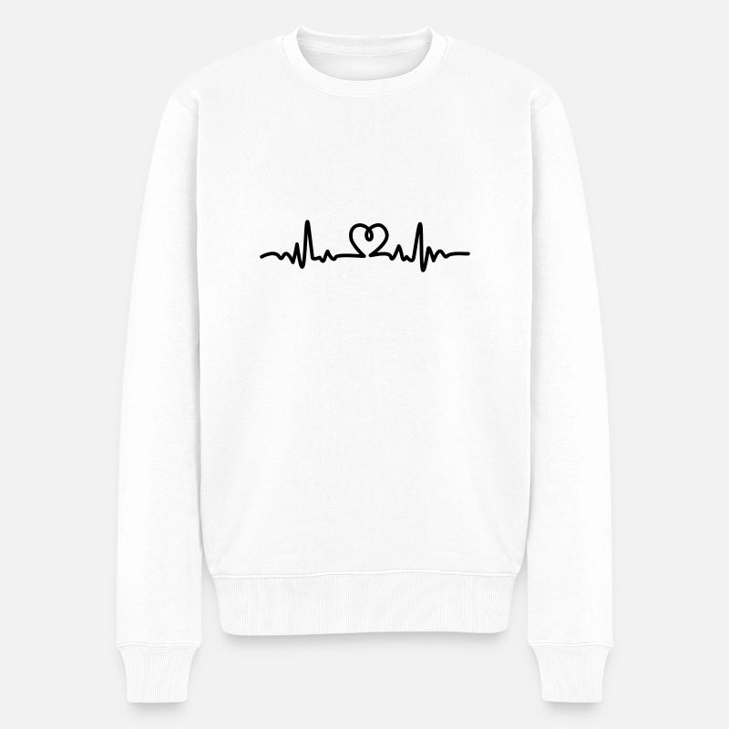 Herzschlag Puls Heartbeat Zeichnung mit Herz - Männer Premium Bio Pullover - Weiß