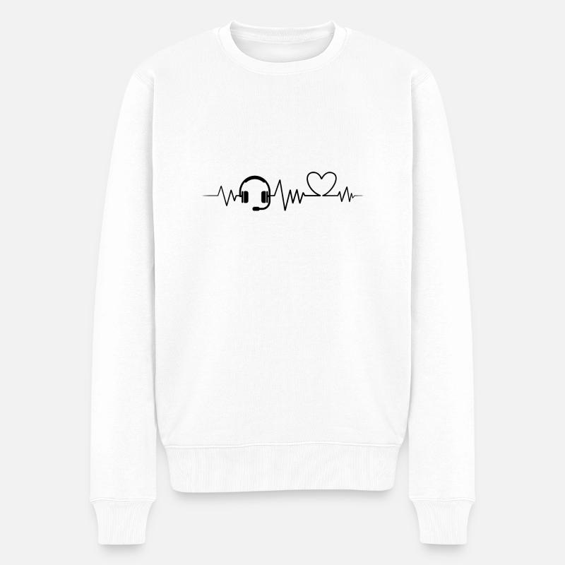 Headset Kopfhörer Herzschlag Ekg - Männer Premium Bio Pullover - Weiß
