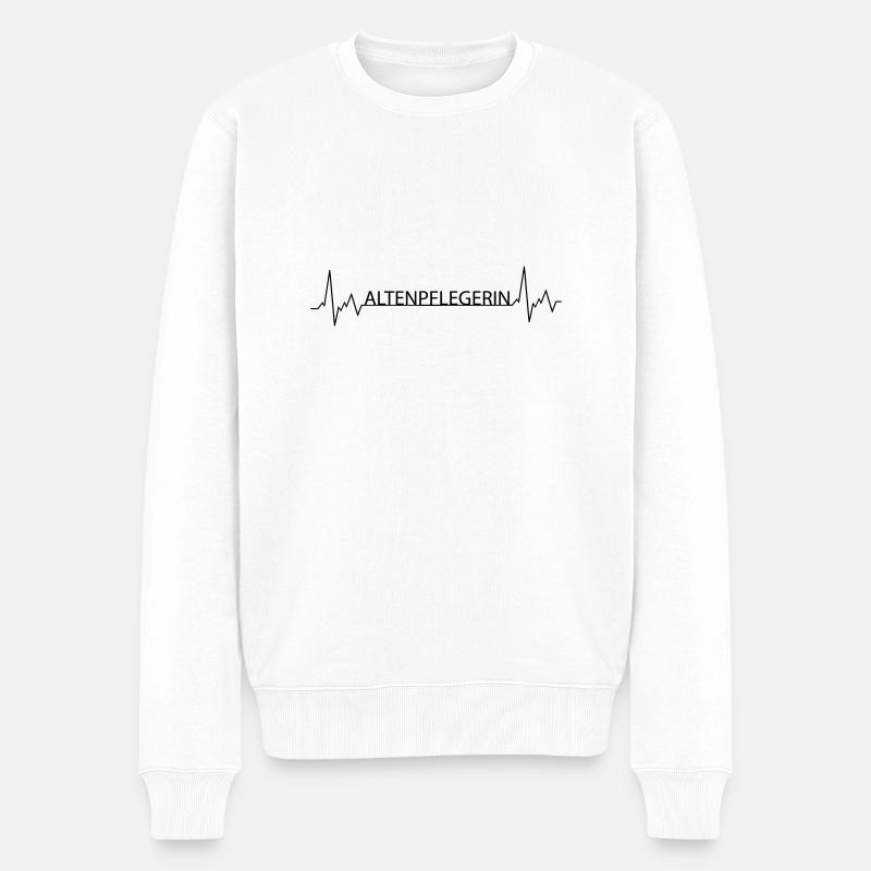 Herzschlag Altenpflegerin - Männer Premium Bio Pullover - Weiß