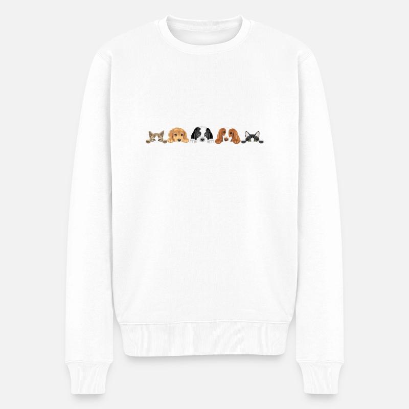 Niedliche Hunde und Katzen spähen - Männer Premium Bio Pullover - Weiß