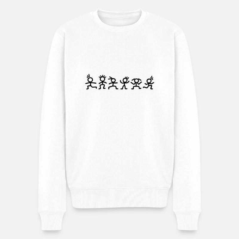 Fröhliche Strichmännchen - Männer Premium Bio Pullover - Weiß