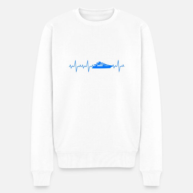Herzschlag Motorboot Boot Kapitän schiff puls - Männer Premium Bio Pullover - Weiß