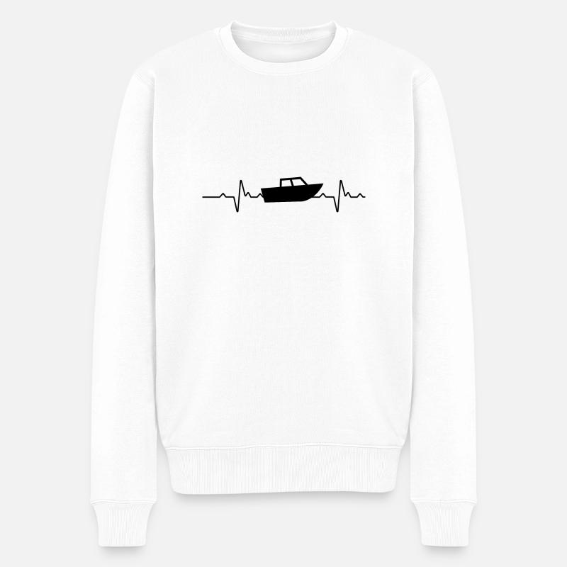 Herzschlag Motorboot Boot - Männer Premium Bio Pullover - Weiß