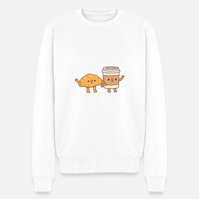 Croissant mignon et café - Pull Premium bio Homme - blanc