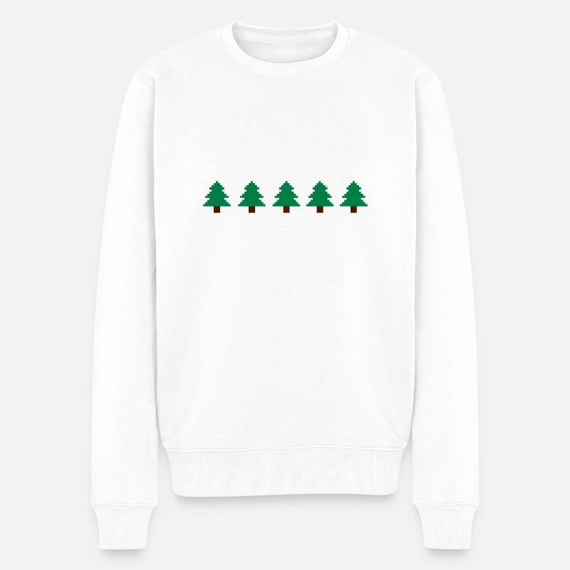 Weihnachtsbäume Pixel - Männer Premium Bio Pullover - Weiß
