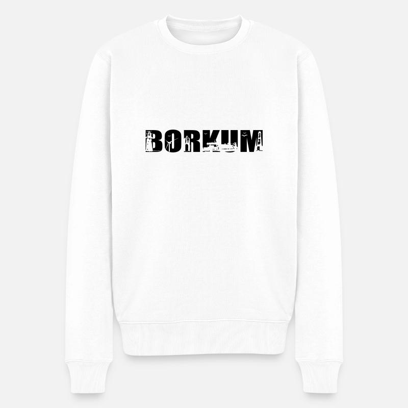 Borkum Skyline - Männer Premium Bio Pullover - Weiß