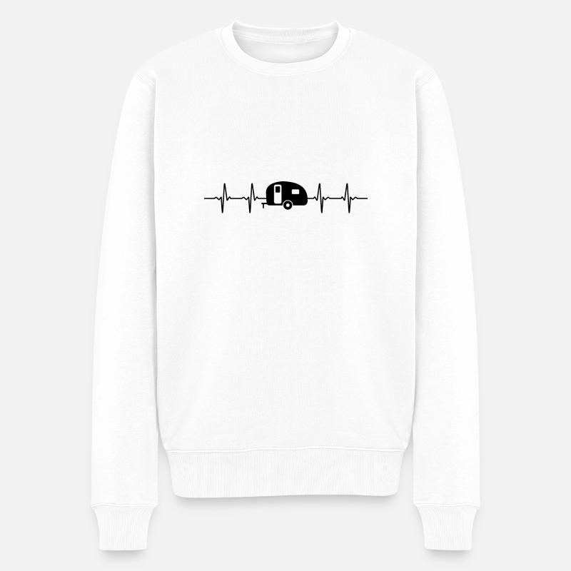 Wohnwagen Herzschlag EKG Camper Camping Lustiges - Männer Premium Bio Pullover - Weiß