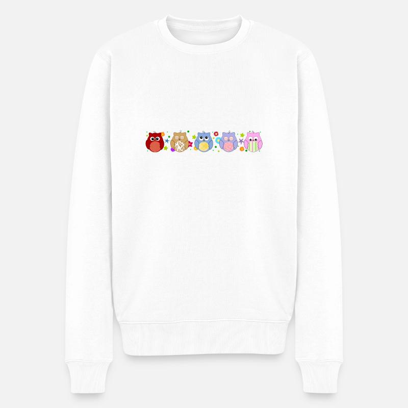 Hiboux et fleurs mignonnes - Pull Premium bio Homme - blanc