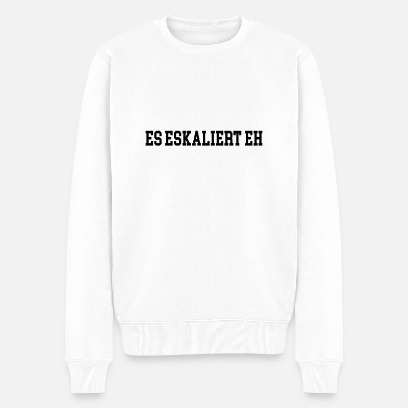 Es eskaliert eh Spruch Party - Männer Premium Bio Pullover - Weiß