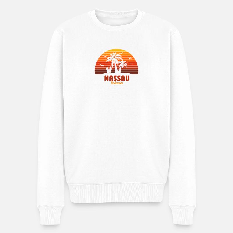 Souvenir cool de la plage de Nassau Bahamas au coucher du soleil - Pull Premium bio Homme - blanc