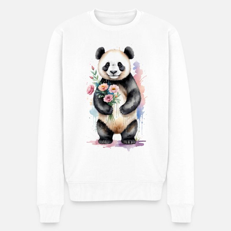 Panda avec des fleurs - Aquarelle - Pull Premium bio Homme - blanc