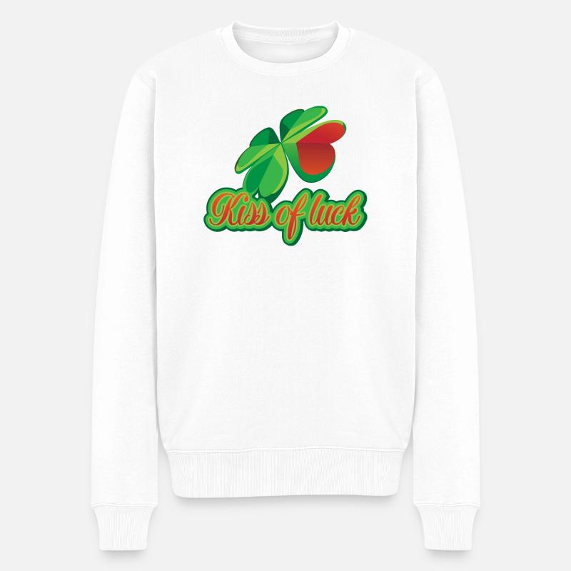 Kiss of Luck - Glückskind oder Glück in der Liebe - Männer Premium Bio Pullover - Weiß