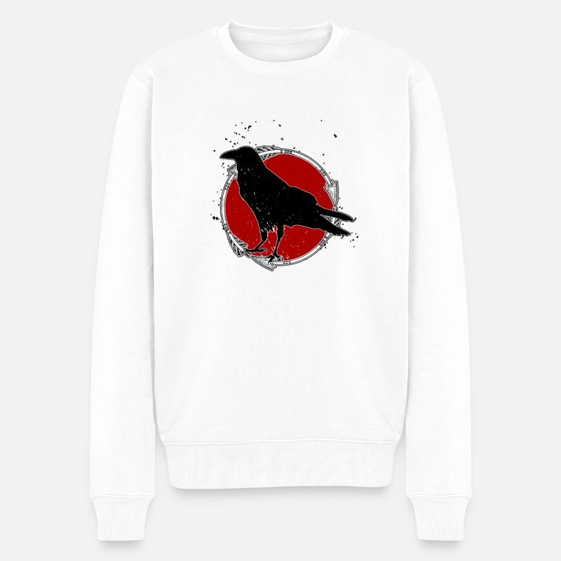 Raven - Crow - Rabe - Krähe - Männer Premium Bio Pullover - Weiß