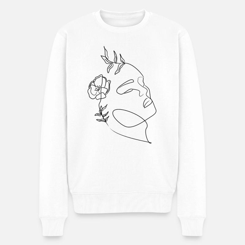 Lineart Design Frauengesicht - Männer Premium Bio Pullover - Weiß