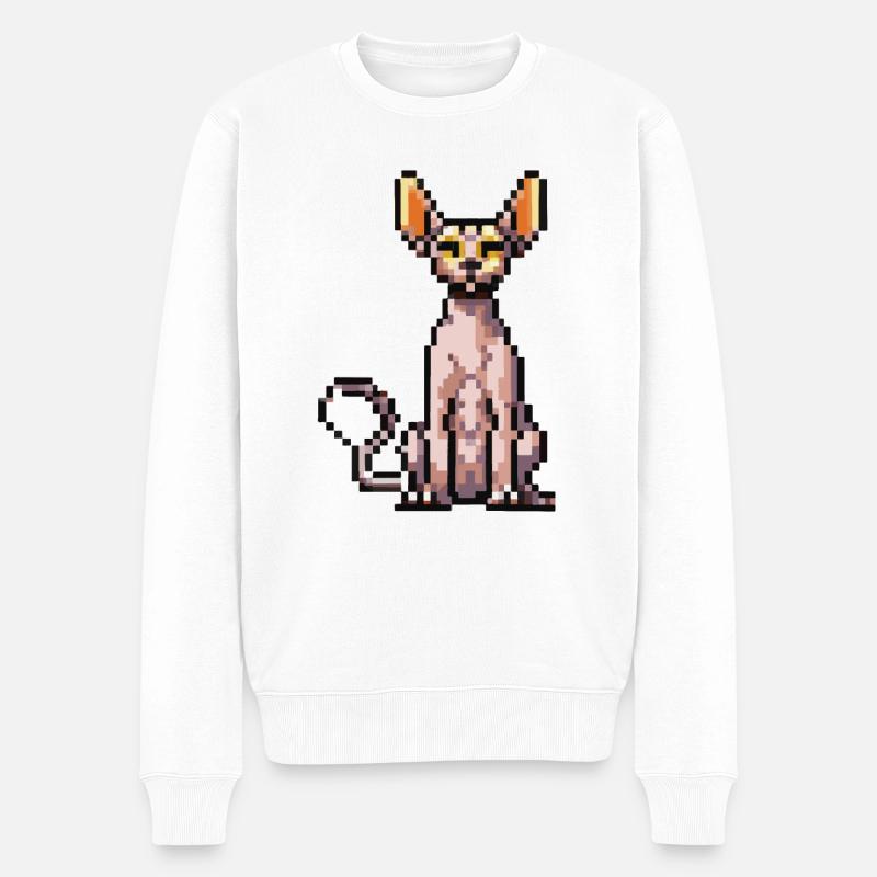 Idée cadeau Cat Pixel Art - Pull Premium bio Homme - blanc