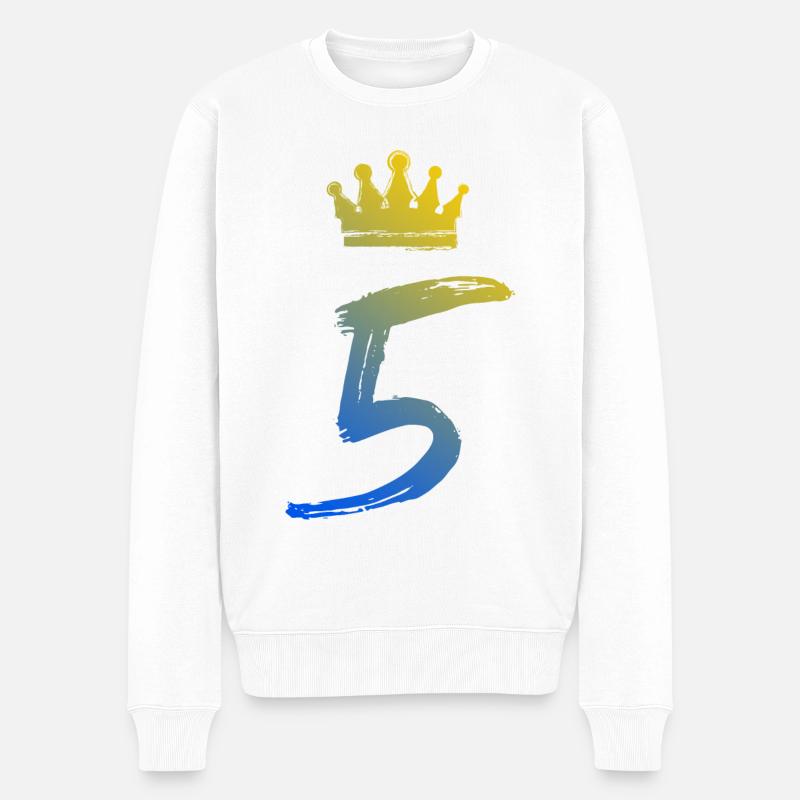 5 Zahl Krone - Männer Premium Bio Pullover - Weiß