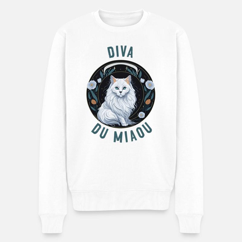Porträt der Angorakatze: Diva des Miaus - Männer Premium Bio Pullover - Weiß