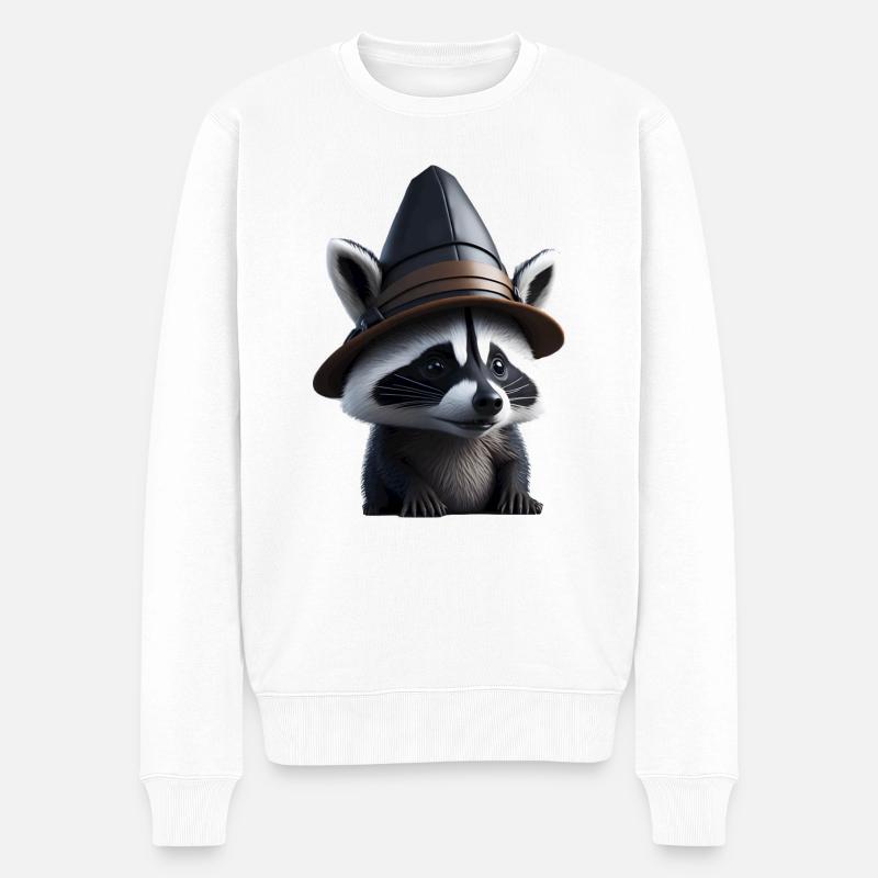 Waschbär mit Hut - Männer Premium Bio Pullover - Weiß