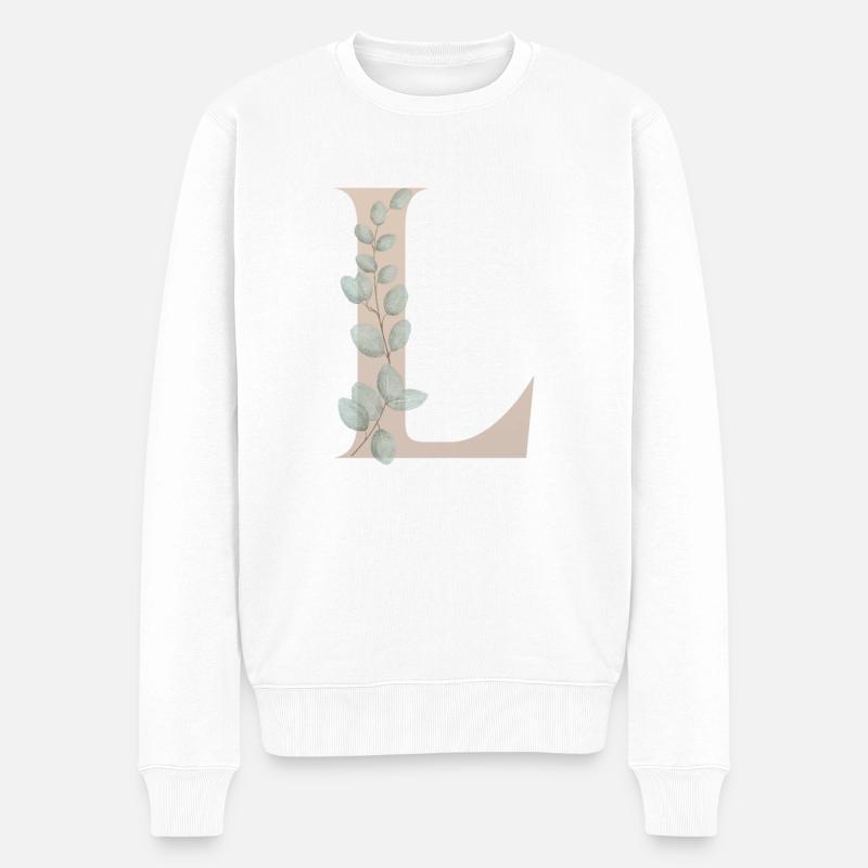 Buchstabe L mit Blumenranke - Männer Premium Bio Pullover - Weiß