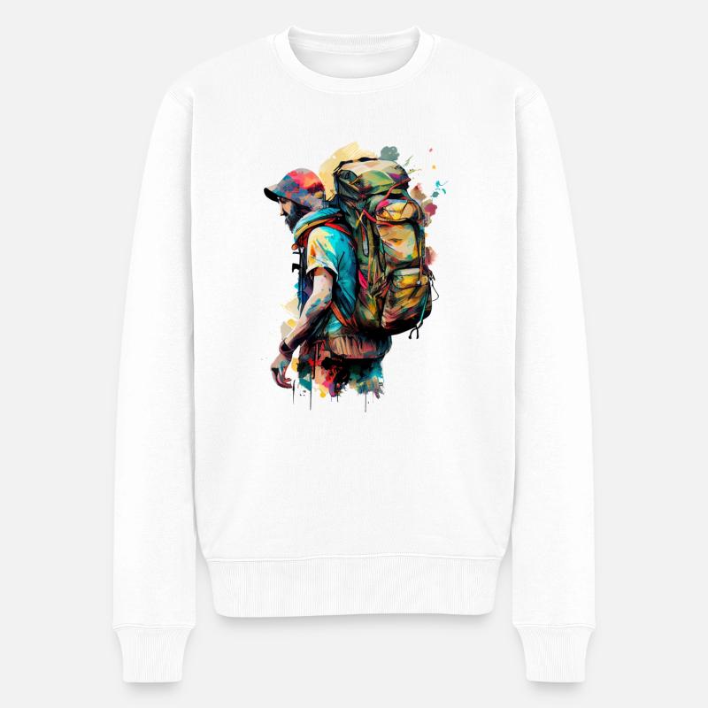Graffiti Backpacker Design - Männer Premium Bio Pullover - Weiß