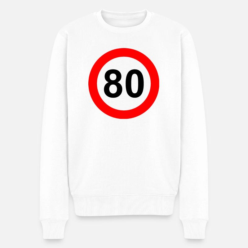 Panneau routier limite de vitesse 80 - Pull Premium bio Homme - blanc