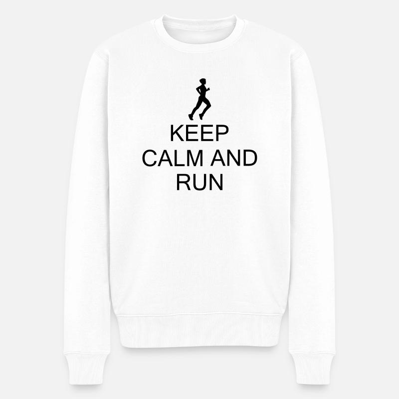 garder le calme et Run - Pull Premium bio Homme - blanc