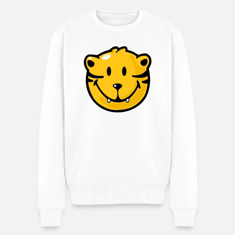 Smiley Tiger - Männer Premium Bio Pullover - Weiß