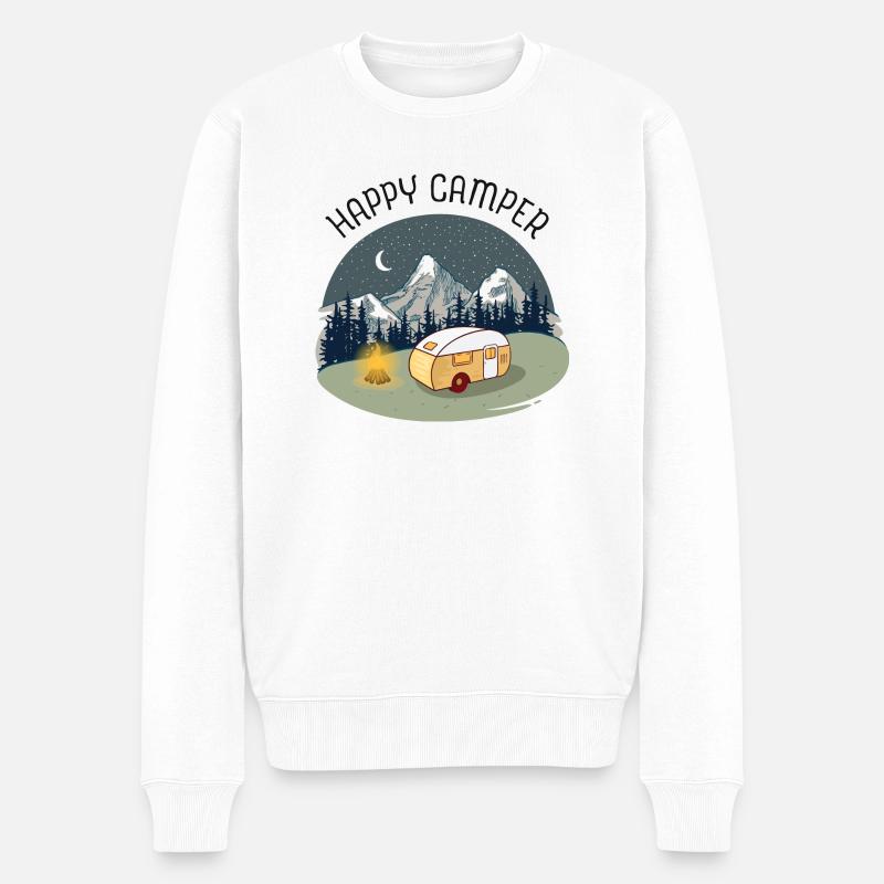 Happy Camper - Camping Mountains Nature - Männer Premium Bio Pullover - Weiß